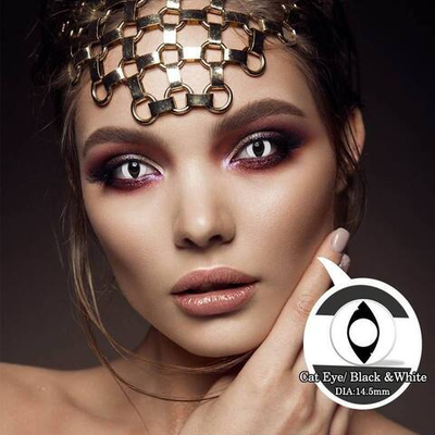 Линзы на Хэллоуин "Кошачий глаз" 2 ШТ/ 1 ГОД+ контейнер для линз в подарок /Crazy /Карнавальные/ Цветные/контактные без диоптрий/белые