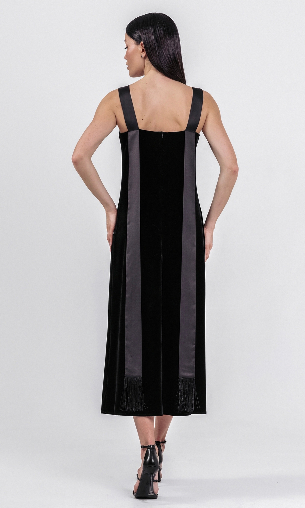 Платье-комбинация из бархата с лентами