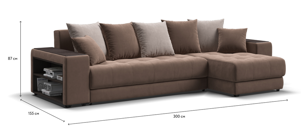 Угловой диван Дубай Велюр Монолит мокко, Велюр Монолит латте