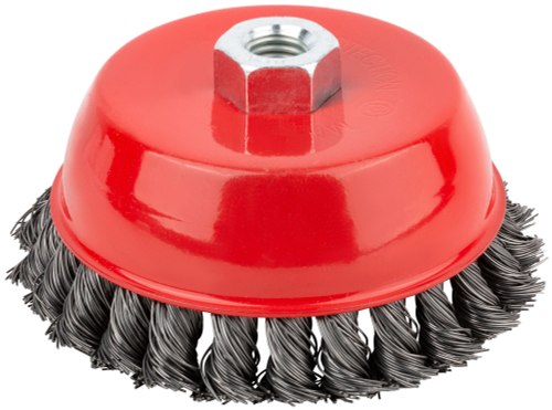 Корщетка чашечная, гайка М14, стальная витая проволока 125 мм 39044