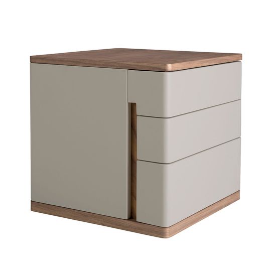 Прикроватная тумбочка 7166/MB2320NS из серого лака и шпона ореха