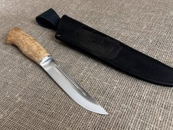 Финский нож Леуку, сталь Х12МФ, рукоять карельская берёза