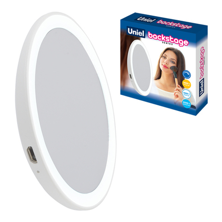 ULK-F73 SW-DIM-RECH WHITE Зеркало карманное с подсветкой. с диммером. Серия Backstage. Аккумулятор Li-Ion 150мАч. в-к. Теплый свет3000К-Белый свет4000К-Дневной свет6500К. Белый. ТМ Uniel