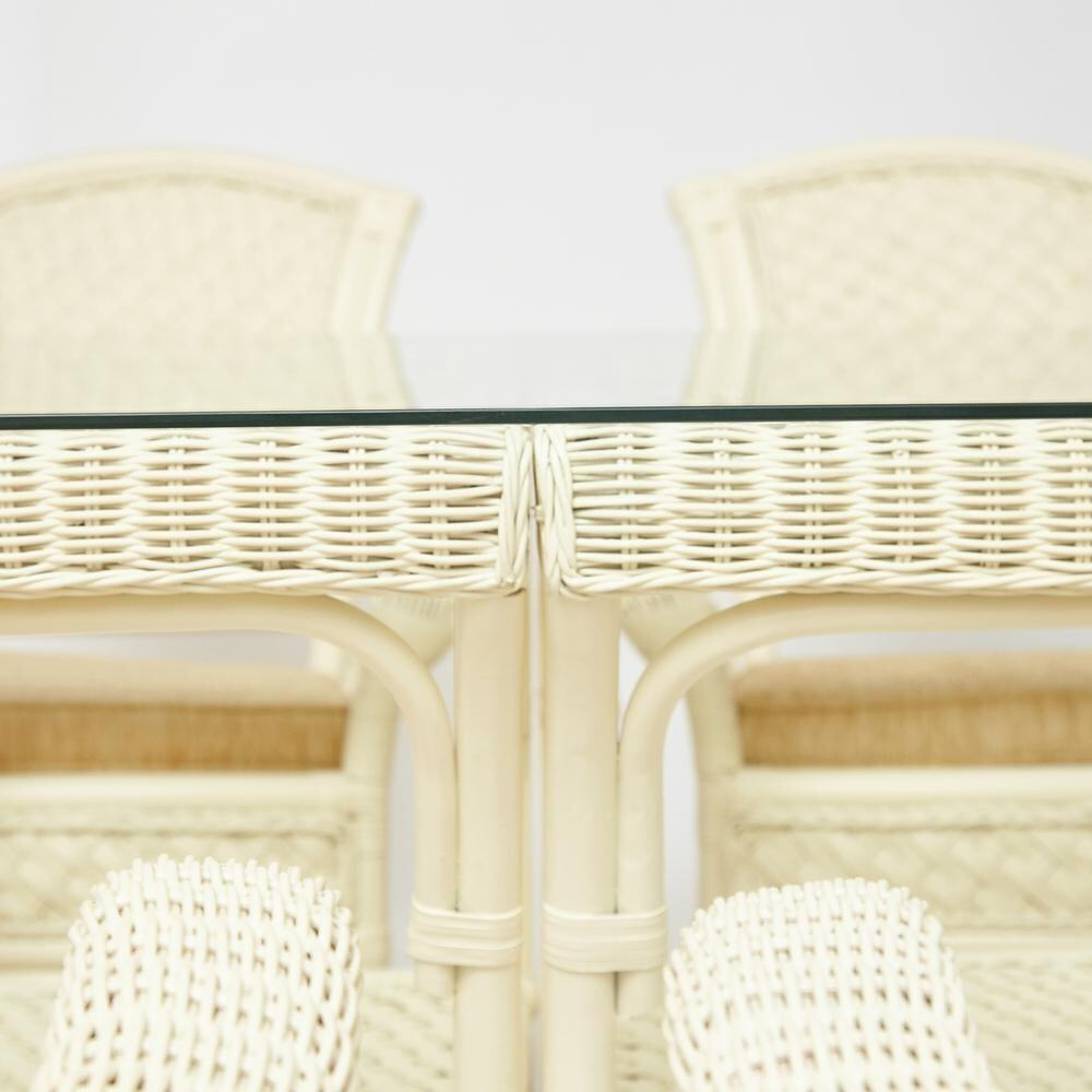 Комплект обеденный "ANDREA GRAND" (стол со стеклом+6 кресел+ подушки) TCH White (белый), Ткань рубчик, цвет кремовый