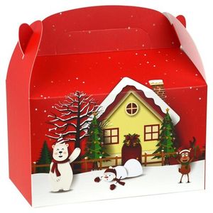 Бокс новогодний Казахстан 16*9*9 см Домик   Красный 12 шт/уп