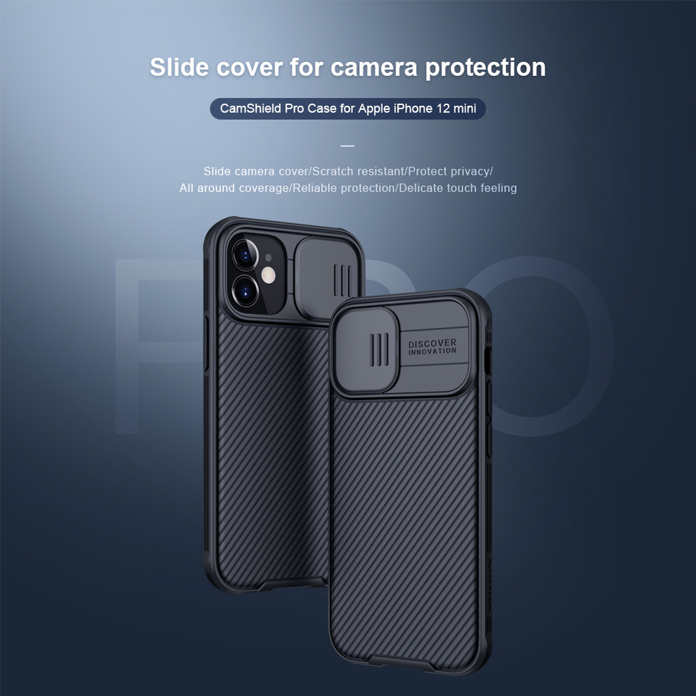 Чехол синего цвета на iPhone 12 mini от Nillkin CamShield Pro Case с защитной шторкой для задней камеры