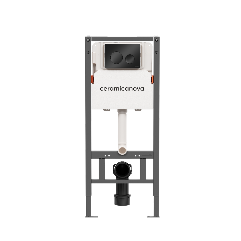 Система инсталляции для унитазов CERAMICANOVA Balance с кнопкой смыва Circle, цвет черный матовый, с креплениями, арт.CN121001MB