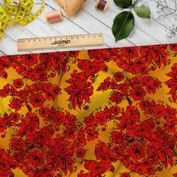Ткань мембрана хохломские узоры красные