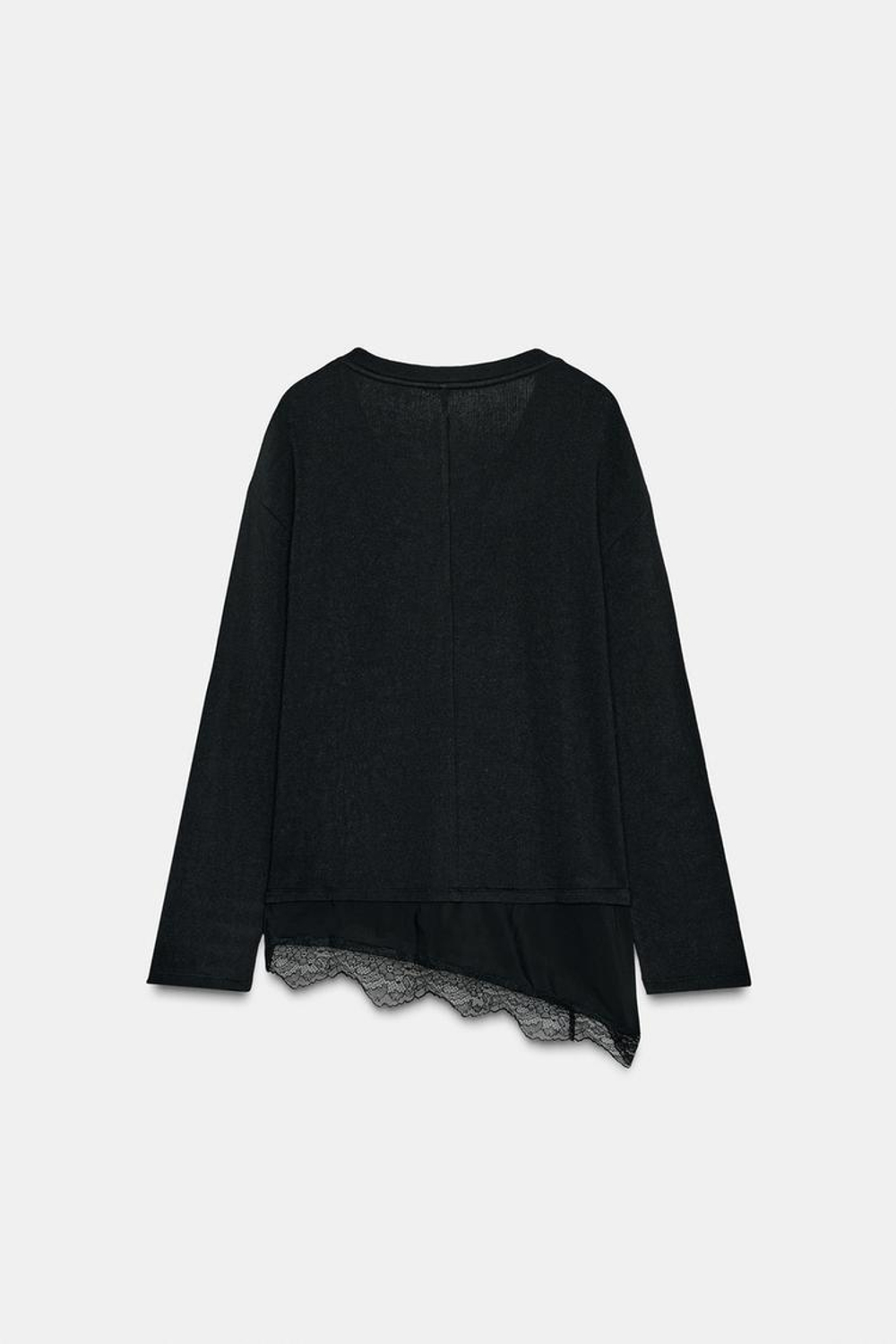 ZARA КОМБИНИРОВАННАЯ ФУТБОЛКА С КРУЖЕВОМ, ЧЕРНЫЙ