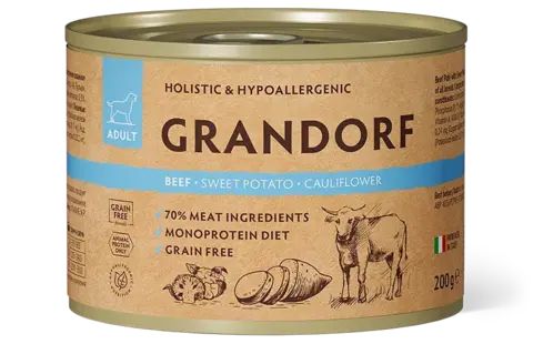 Grandorf Dog консервы для собак паштет из говядины с бататом и цветной капусты 200г