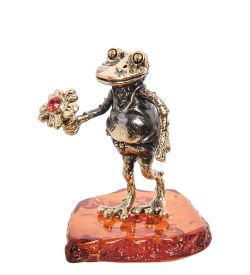 Народные промыслы AM-1494 Фигурка «Лягушка с цветком» (латунь, янтарь)