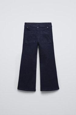 ZARA РАСКЛЕШЕННЫЕ ДЖИНСЫ С ДЕКОРАТИВНОЙ СТРОЧКОЙ, СИНИЙ