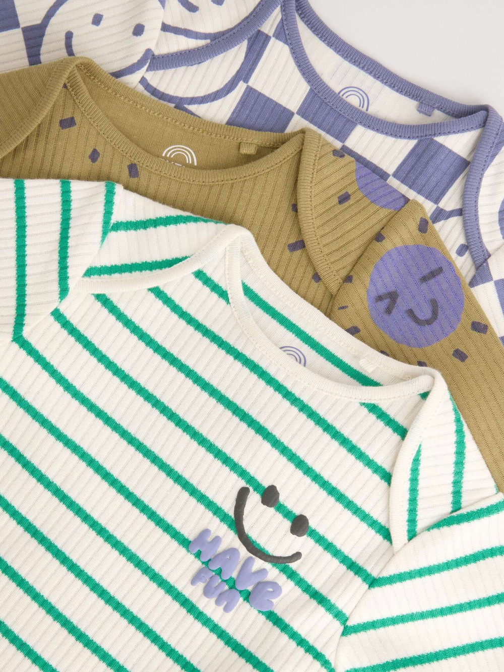 Боди с длинным рукавом для малышей Next B79-850, 3 шт., Бежевый, Светло-фиолетовый, Зеленый