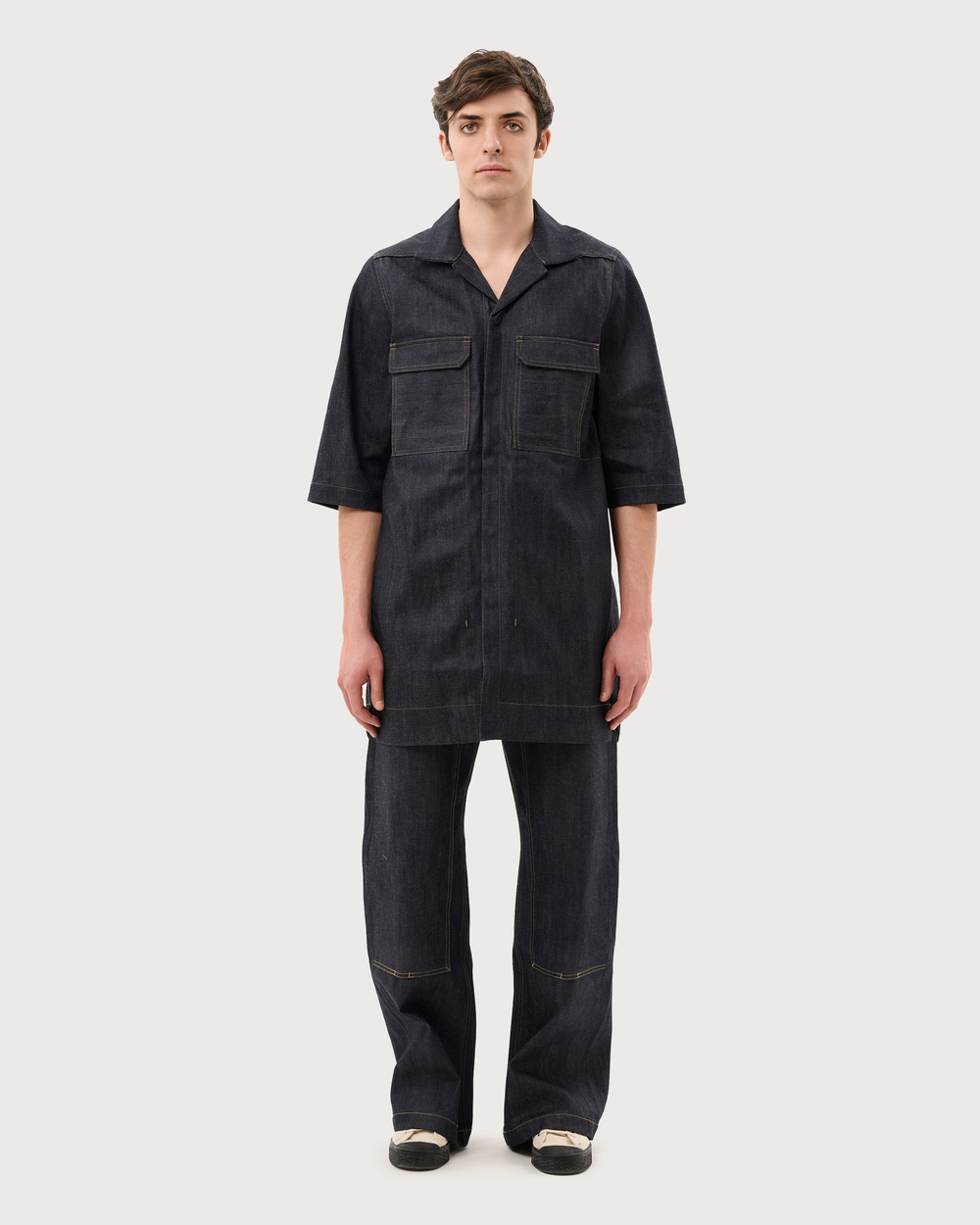 RICK OWENS DRKSHDW БРЮКИ ЦВЕТА ИНДИГО LIDO DOUBLE KNEE GETH CUT