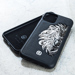Дизайнерский чехол iPhone со львом - Euphoria HM Premium - стильный, натуральная кожа, ювелирный сплав