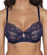 Стильный бюстгальтер на косточках plus size с кружевом (Размер: 80I) (Цвет: темно-синий)