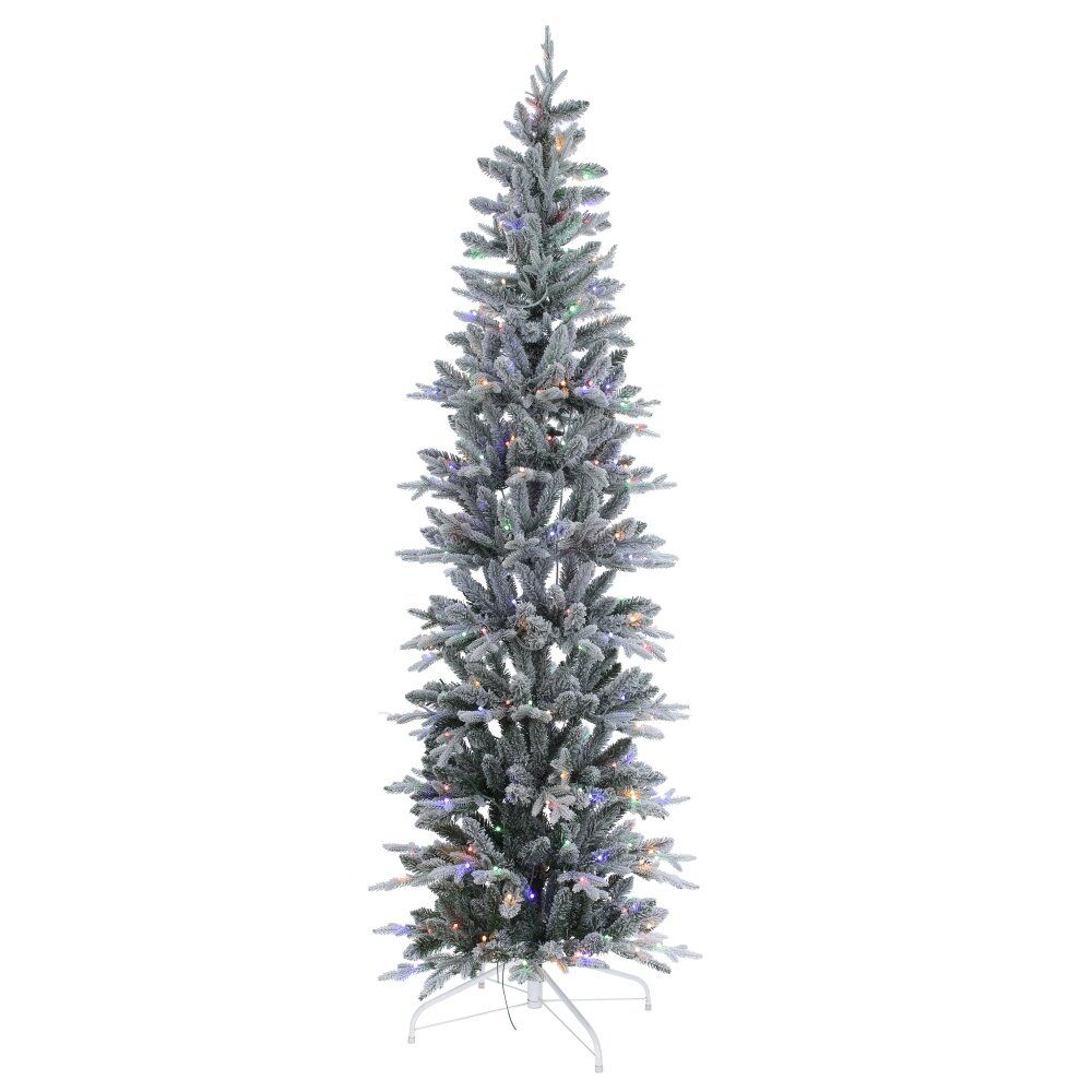 GAEM Ёлка искусств с подсвет (бел флок), L55 W55 H210 см, 300 LED, тепл бел+м/цв, 8 реж, от сети, провод