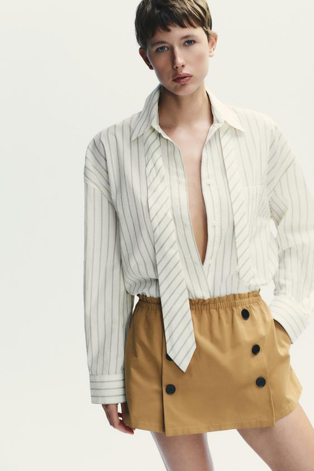 ZARA ЮБКА-ШОРТЫ С ПУГОВИЦАМИ, МЯГКИЙ КАШТАНОВЫЙ