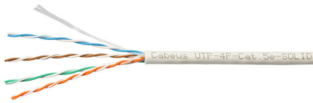 Кабель витая пара U/UTP 5e кат. 4 пары Cabeus UTP-4P-Cat.5e-SOLID-LSZH-GY-LIGHT-100