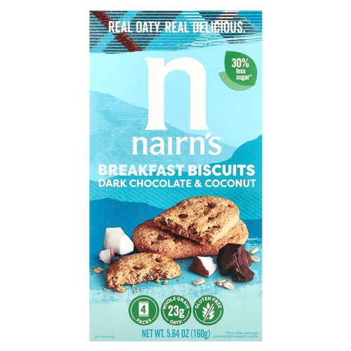 Nairn's, Печенье для завтрака, темный шоколад и кокос, 4 упаковки, 160 г (5,64 унции)