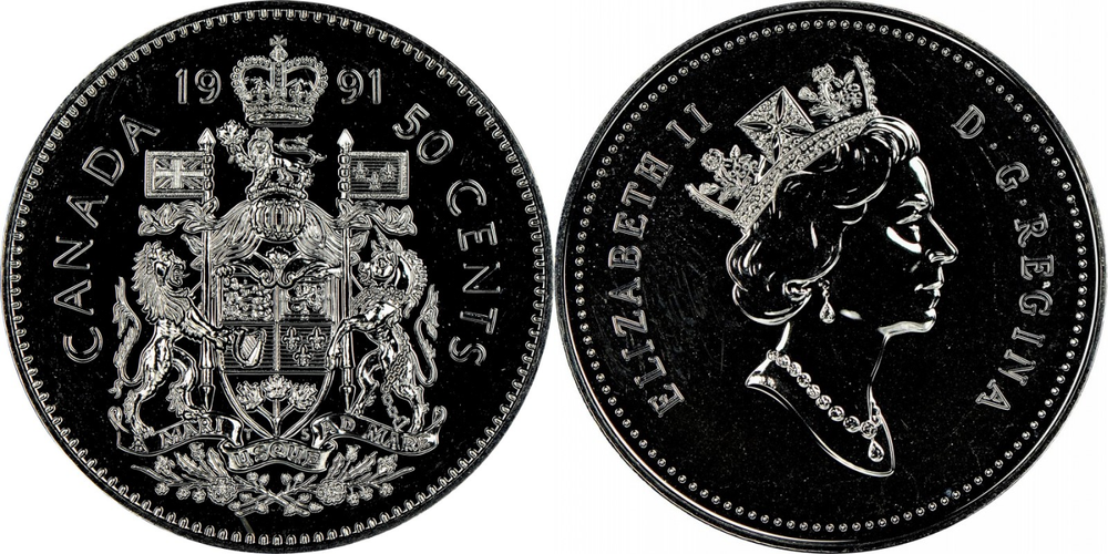 Канада 50 центов, 1990 - 1996 Королева Елизавета II XF