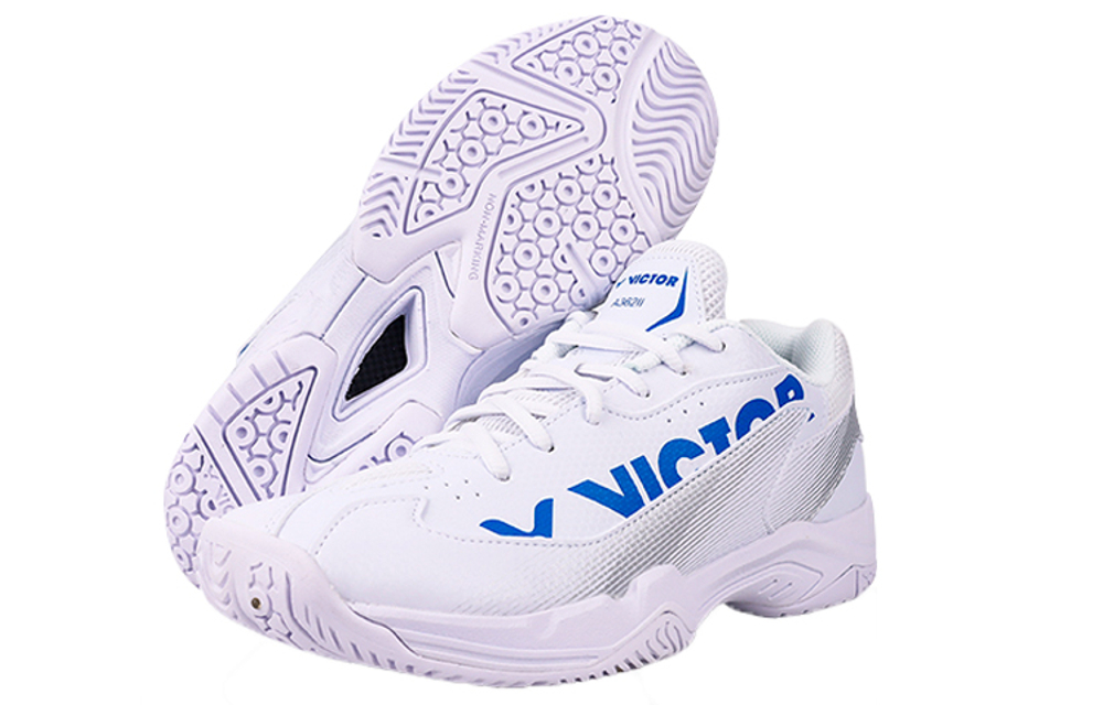 VICTOR Textile, Leather Slip Resistant Abrasion Resistant Low top Badminton Shoes Unisex White Blue