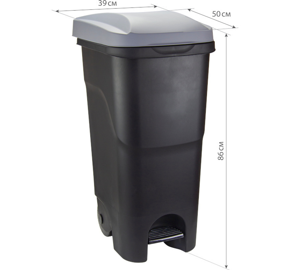 Бак для мусора 85л с педалью на колесах М2399