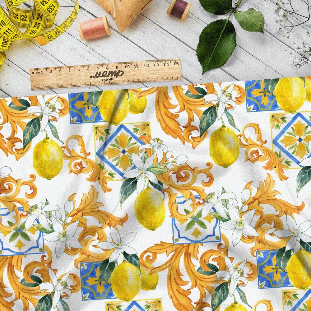 Ткань штапель винтажные лимоны