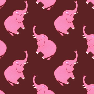 Купить детскую ткань Африканские животные слоны. Розовый слон на бордовом фоне. animals elephants.