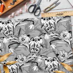 Ткань оксфорд 600 серый цветочный орнамент