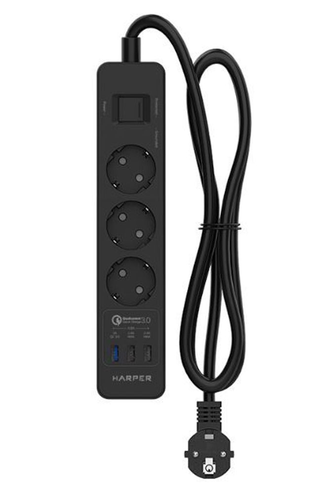 Удлинитель с USB зарядкой HARPER UCH-410 Black QC3.0