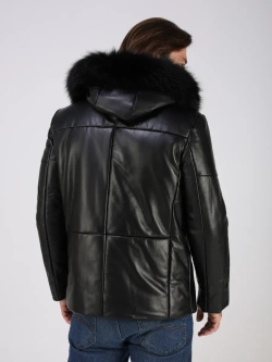Куртка зимняя кожаная с капюшоном пуховик