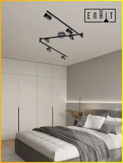 Трековый светильник светодиодный черный поворотный GU10 / Настенно-потолочный спот черный / LED люстра лофт 6 ламп