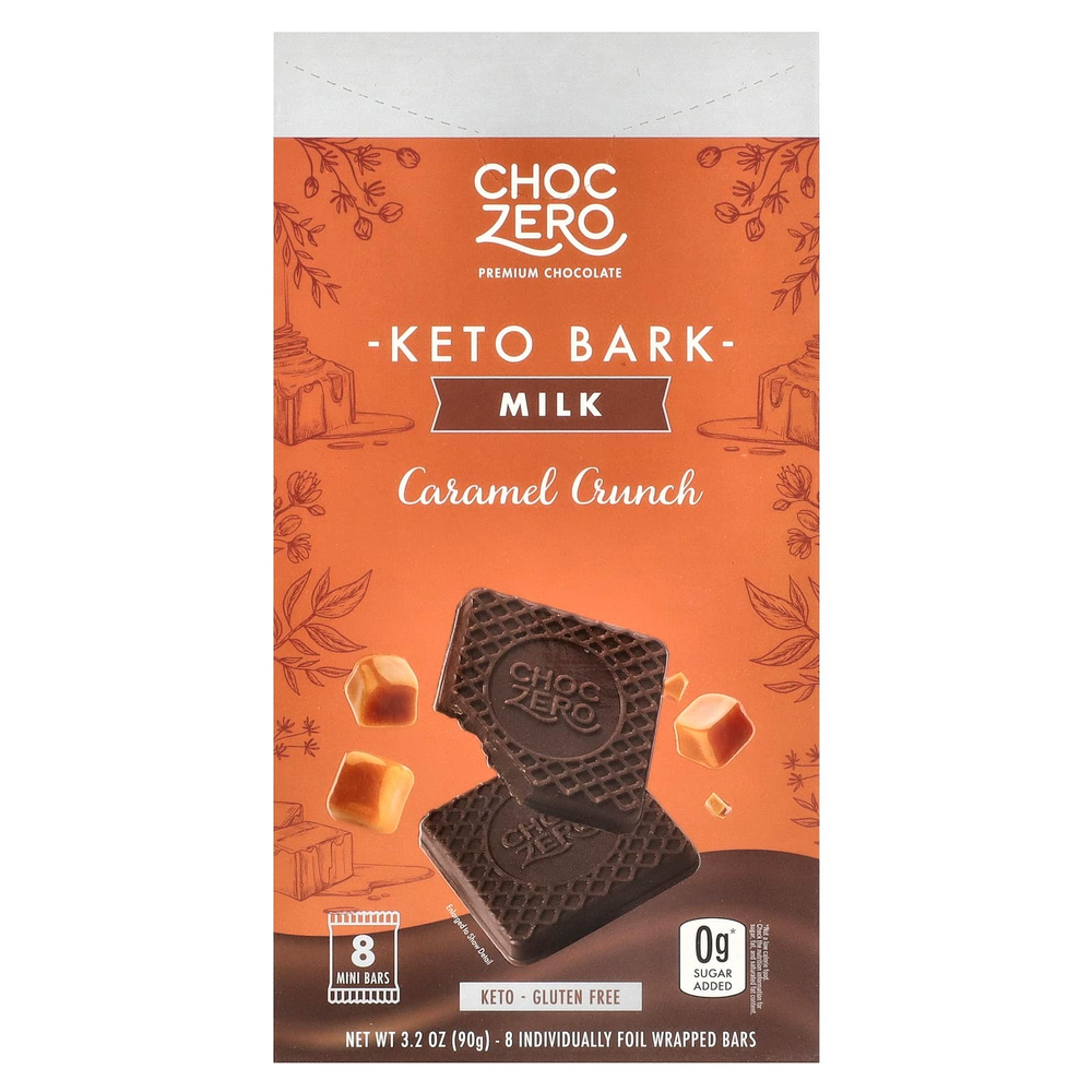 ChocZero, Keto Bark, молочный шоколад, карамель, 8 батончиков, 90 г (3,2 унции)