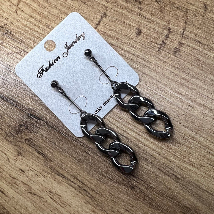 Серьги "Цепи" 3 звена палочка металл цвет графитовый