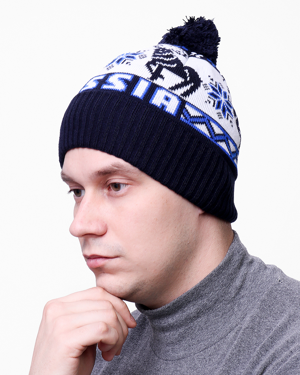 Мужская шапка PRIVAL с отворотом RUSSIA-3 синий, темно-синий