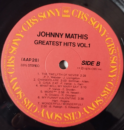 Винтажная виниловая пластинка LP Johnny Mathis Greatest Hits Vol. 1 (Hong Kong 1974)