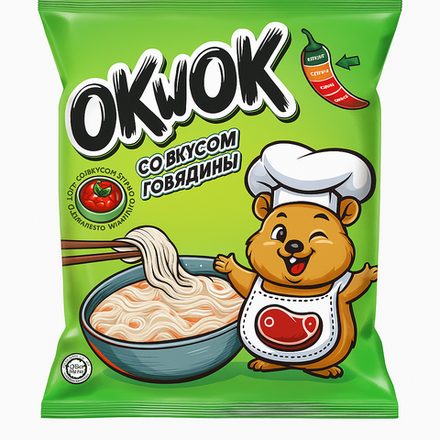 Лапша OKwok со вкусом говядины+соус маринованных огурчиков 100 гр