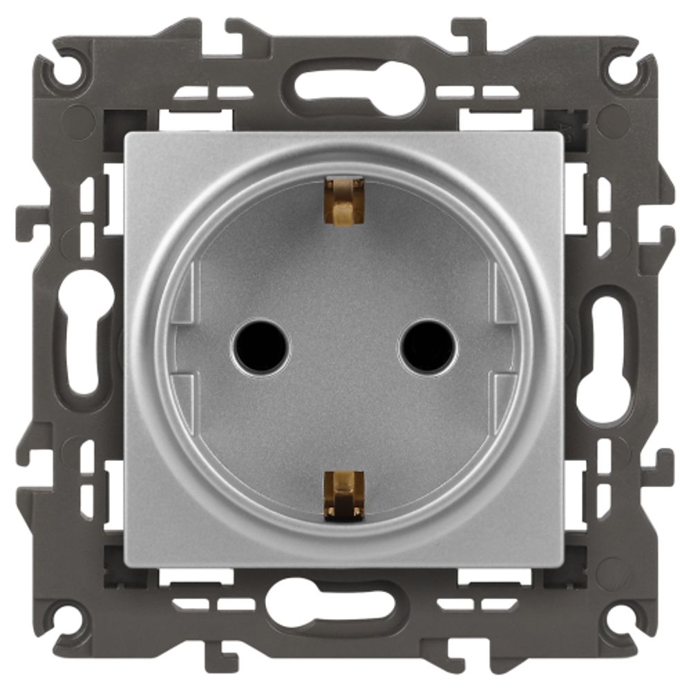 Розетка ЭРА Elegance 14-2102-03 с заземлением 2P+E Schuko со шторками 16A-250В IP20 алюминий