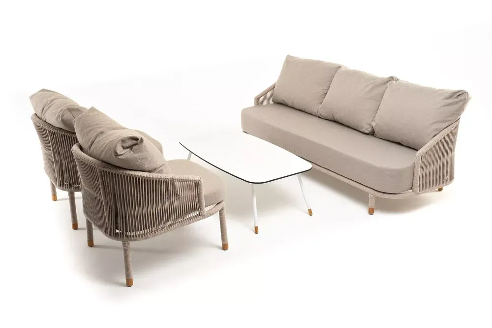 "Верона" лаунж-зона 5-местная плетеная из роупа (веревки), каркас алюминиевый белый, роуп бежевый