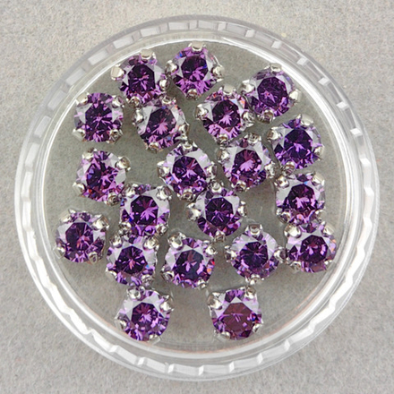 Фианиты шатоны в оправах, Amethyst/Rhodium