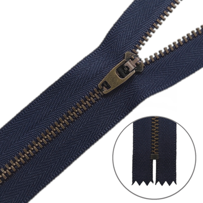 Молния джинсовая, Т4, L 16 см, тёмно-синий/антик