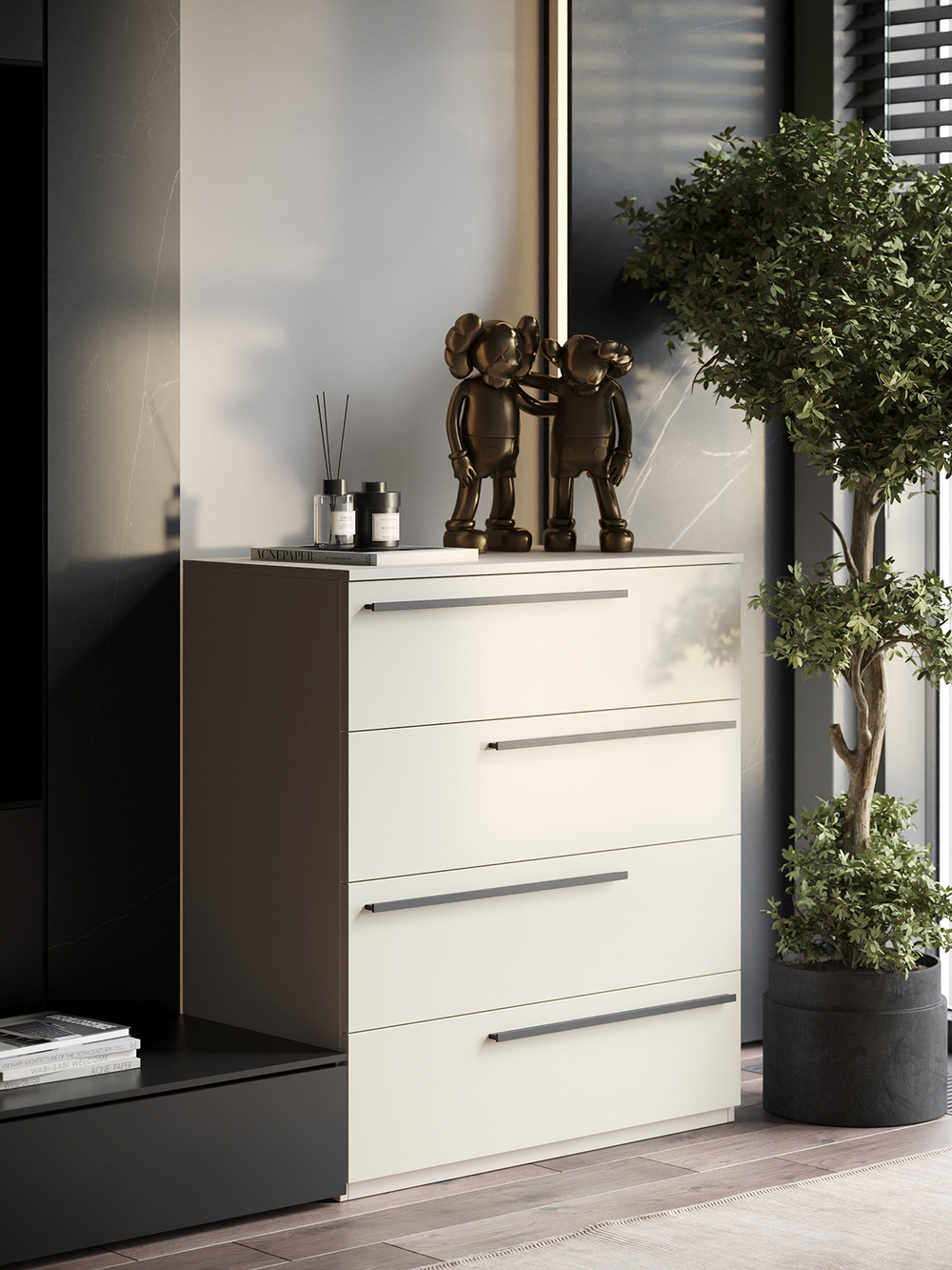 Комод SOHO для одежды, 4 ящика, цвет бежевый, габариты 80х90х40 см