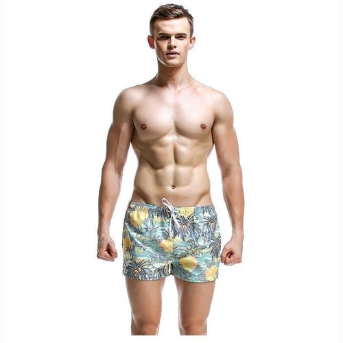 Мужские пляжные шорты зеленые с принтом SEOBEAN