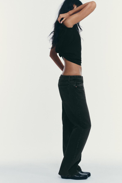 ZARA ДЖИНСЫ TRF WIDE-LEG С НИЗКОЙ ПОСАДКОЙ, ЧЕРНЫЙ