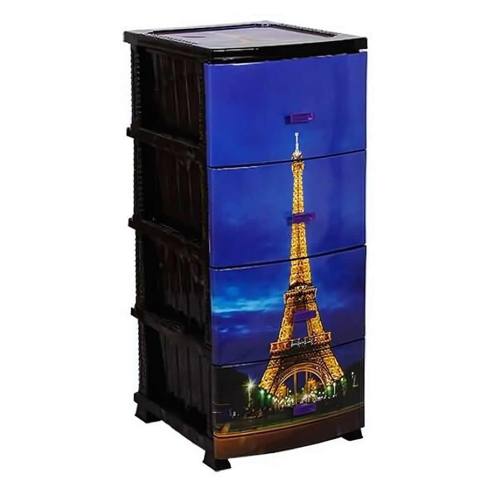 Комод ДЕКОР(моно рис) 4-х Париж чер РП-451