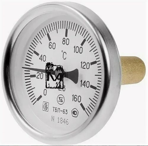 Термометр биметаллический осевой ТБП 63, (0+160°), DN15