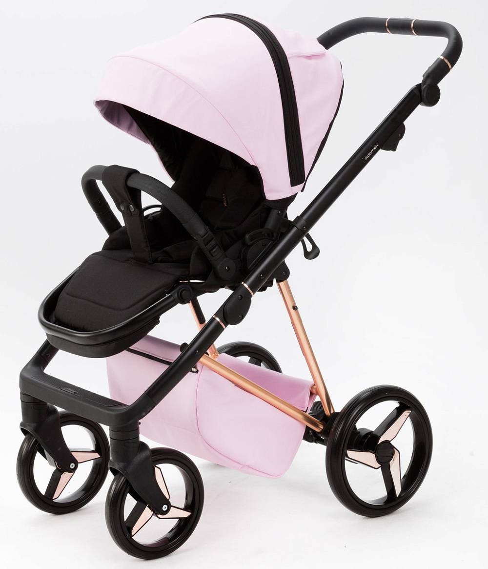 Детская коляска Adamex Quantum Superstar Deluxe 2 в 1 Q-STAR136-K (РОЗОВ.ЗЕФИР КОЖА+РОЗОВ.ДНО+РОЗОВ.ЗОЛОТО РАМА)