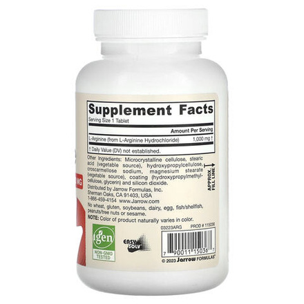 Jarrow Formulas, веганский аргинин, 1000 мг, 100 таблеток