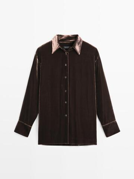Massimo Dutti Длинная бархатная рубашка, коричневый
